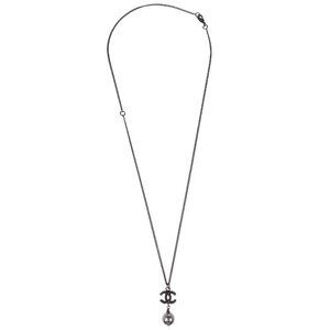 Chanel CC Chain Necklace Pendant Rhinestone Artificial Pearl Black